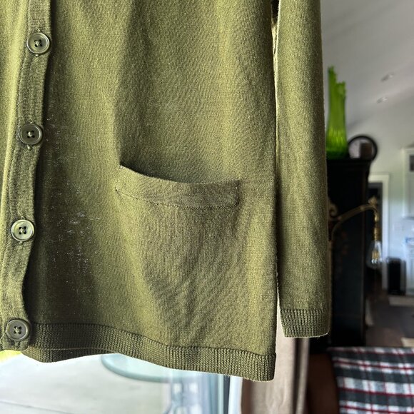 Talbot Button Down Cardigan Sweater Olive Green Petite Small with Pockets - Picture 4 of 8